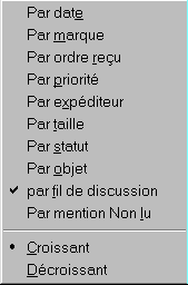 Menu de slection des tris