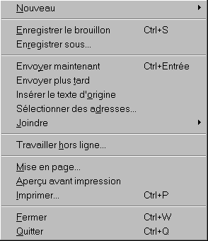 La zone de menu en mode dition de courrier