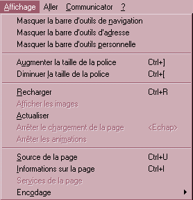 Le menu d'affichage