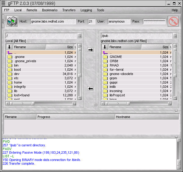Gnome offre sour UNIX une interface ftp  la windows