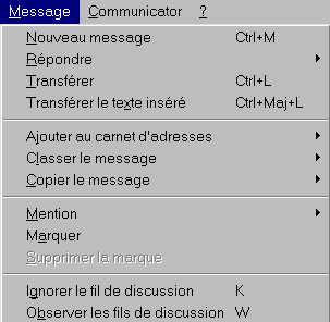 Le menu Message