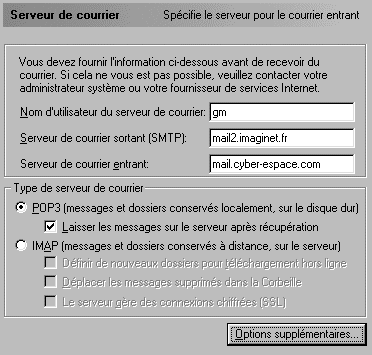 Cette planche permet de dfinir vos serveurs de courrier