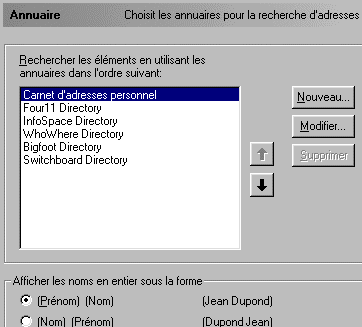 Permet de dfinir les annuaires de recherche d'adresse