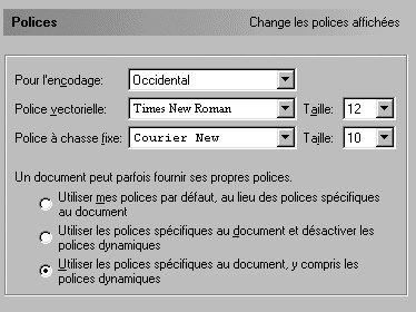 La planche de spcification des polices de caractres
