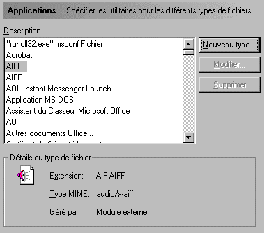 Cette planche permet de spcifier les programmes externes appels par le navigateur