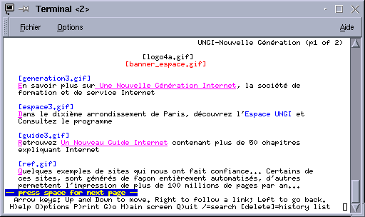 Lynx le fureteur en mode texte parfois utile pour lire une page HTML en telnet